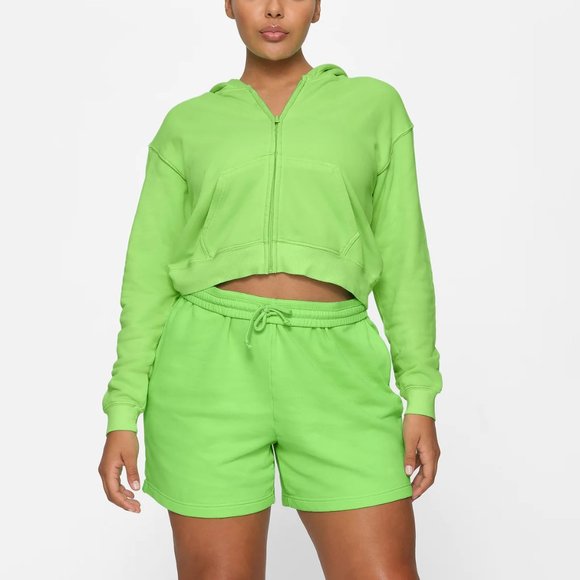 Skims Light French Terry Zip Up Hoodie - Neon Green - Picture 2 of 4